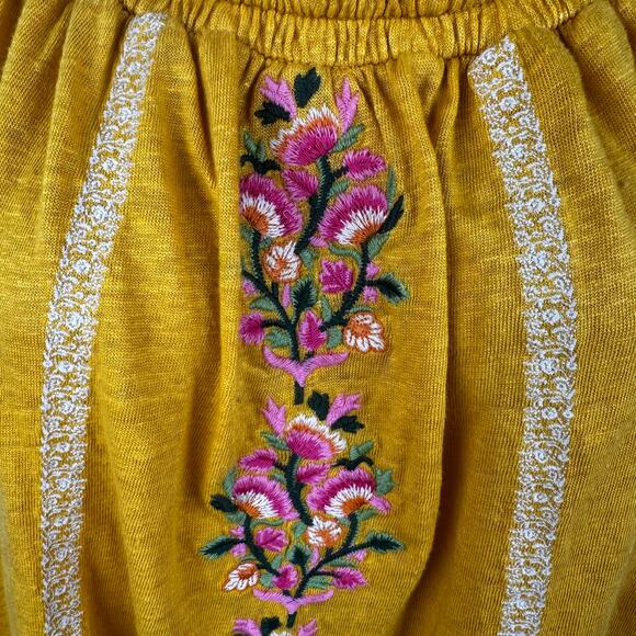 Sundance Dancing Garden Blouse Top Linen Floral Embroidery Boho Peasant Yellow S - Picture 4 of 10